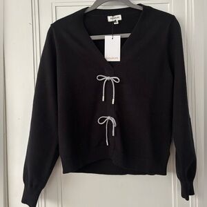 NWT Sugarlips Black Sweater with Silver Bows XS